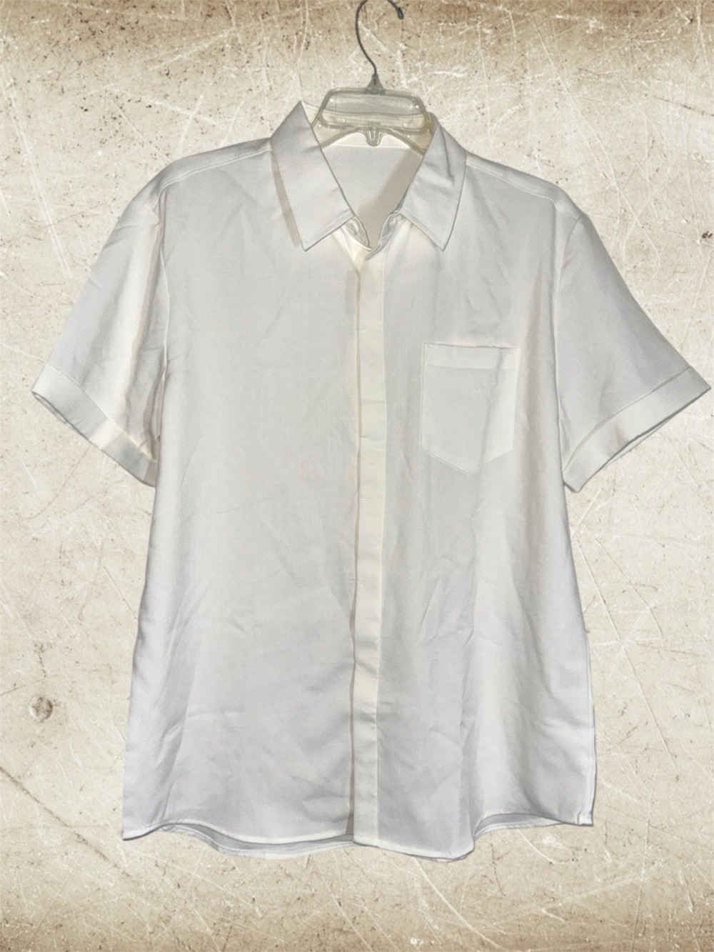 Classic White Ivory Off White Short-Sleeve Button-Down Shirt - Picture 7 of 7